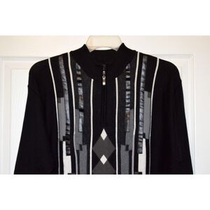 MIKO Wool & Acrylic 1/4 Zip Pullover Argyle Sweater Men's XXL‎ Black & White